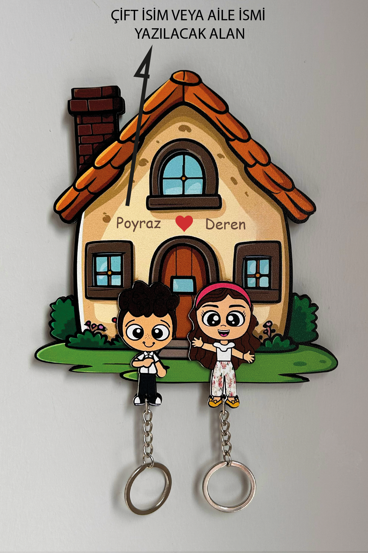 Kişiye Özel Çift & Aile İsimli Duvar Askılı Ahşap Anahtarlık