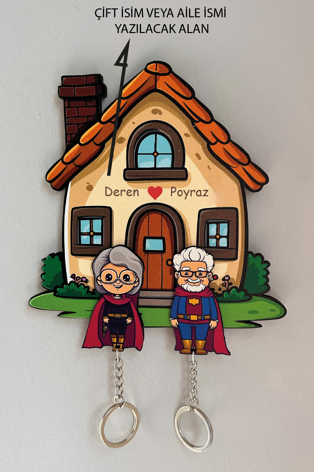 Kişiye Özel Çift & Aile İsimli Duvar Askılı Ahşap Anahtarlık
