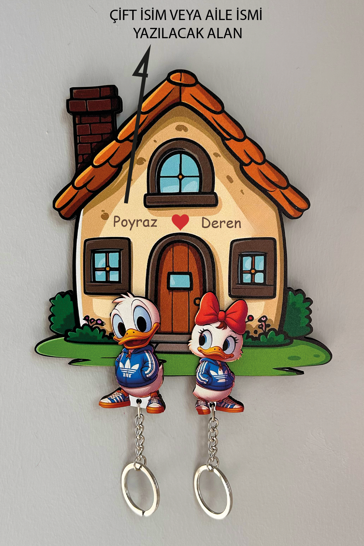 Kişiye Özel Çift & Aile İsimli Duvar Askılı Ahşap Anahtarlık