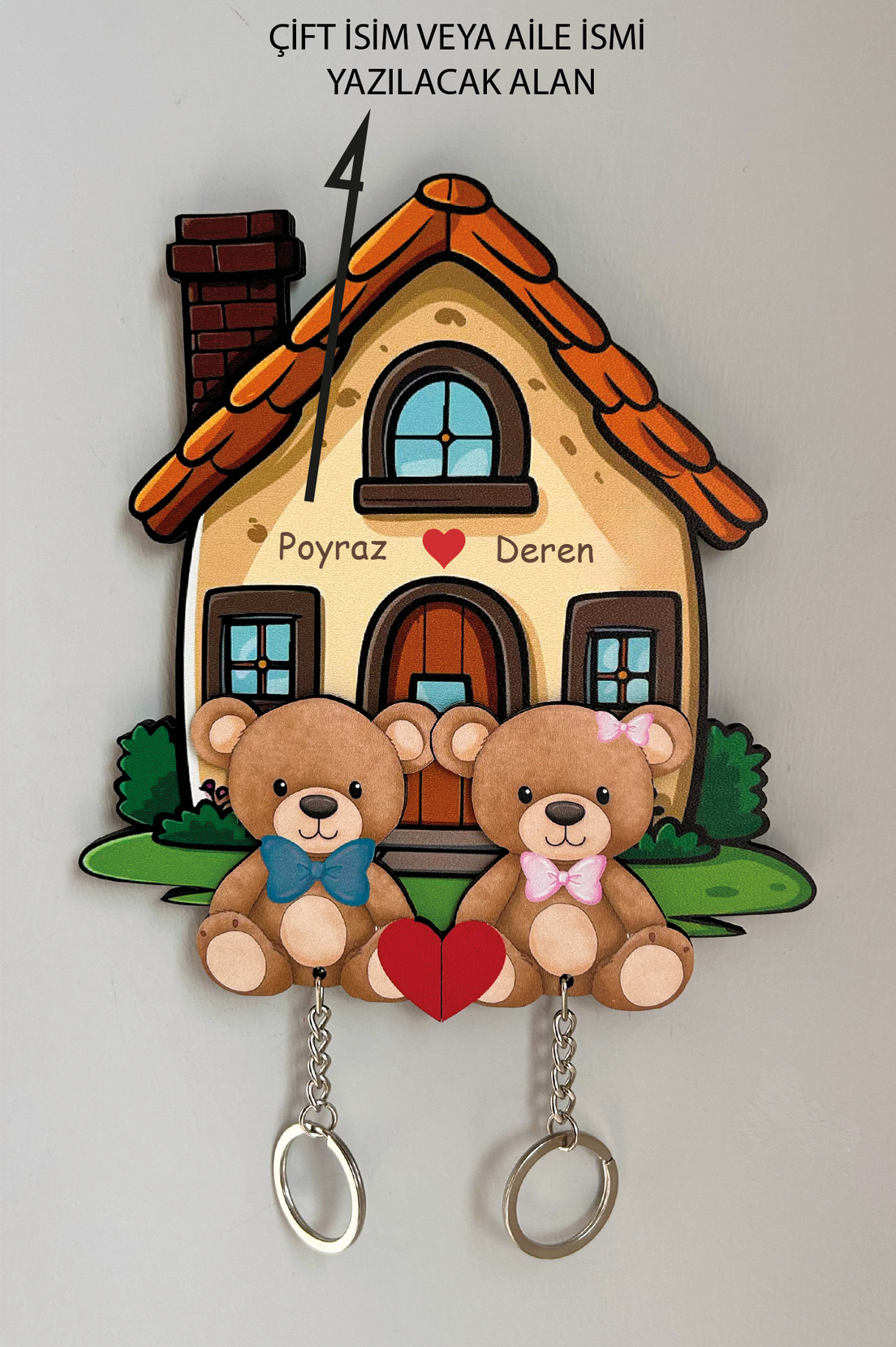 Kişiye Özel Çift & Aile İsimli Duvar Askılı Ahşap Anahtarlık