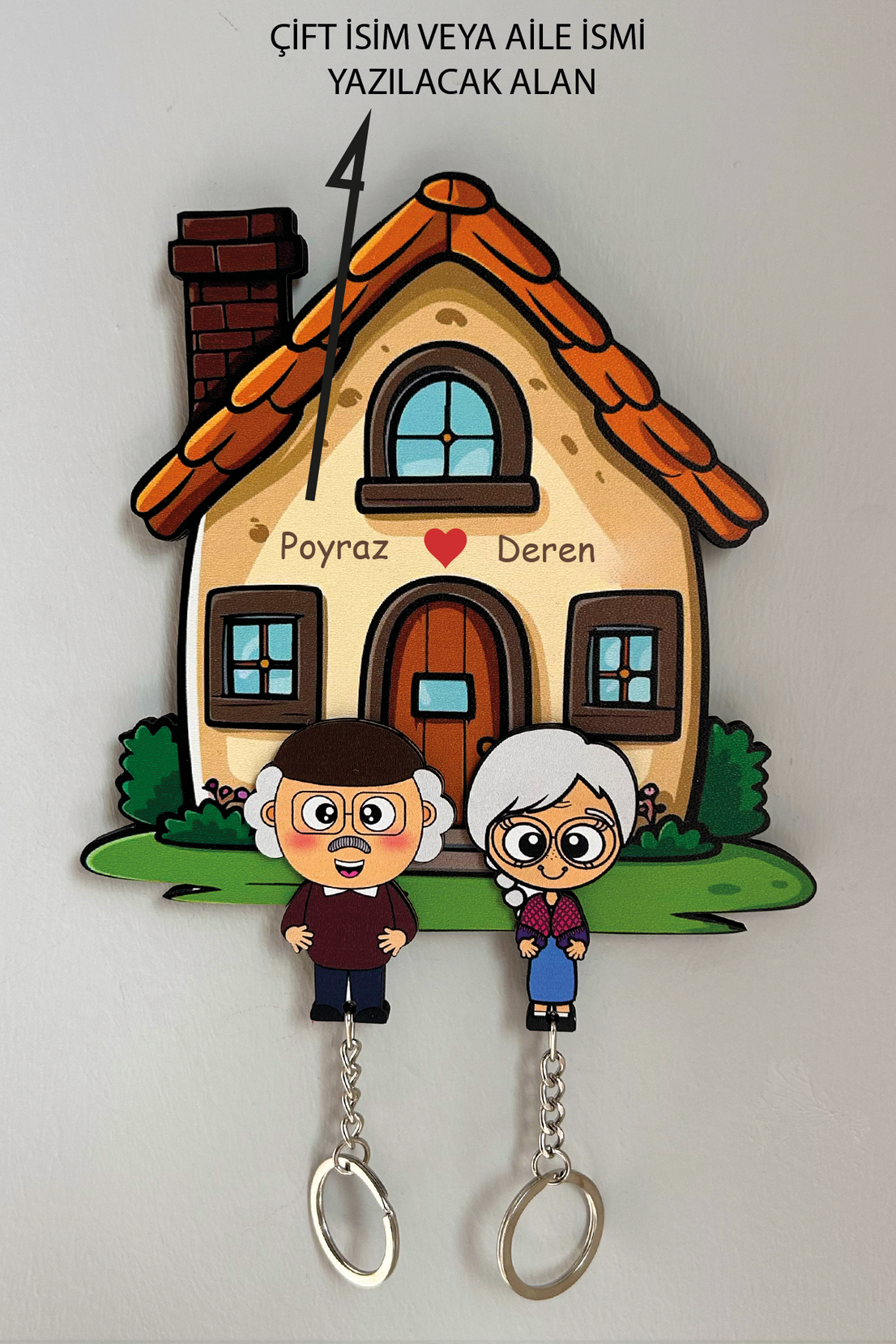 Kişiye Özel Çift & Aile İsimli Duvar Askılı Ahşap Anahtarlık