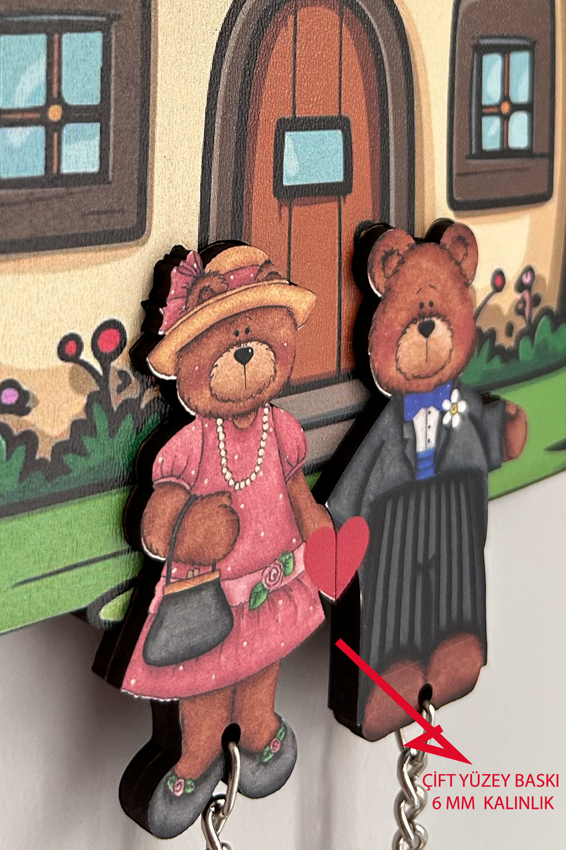 Kişiye Özel Çift & Aile İsimli Duvar Askılı Ahşap Anahtarlık