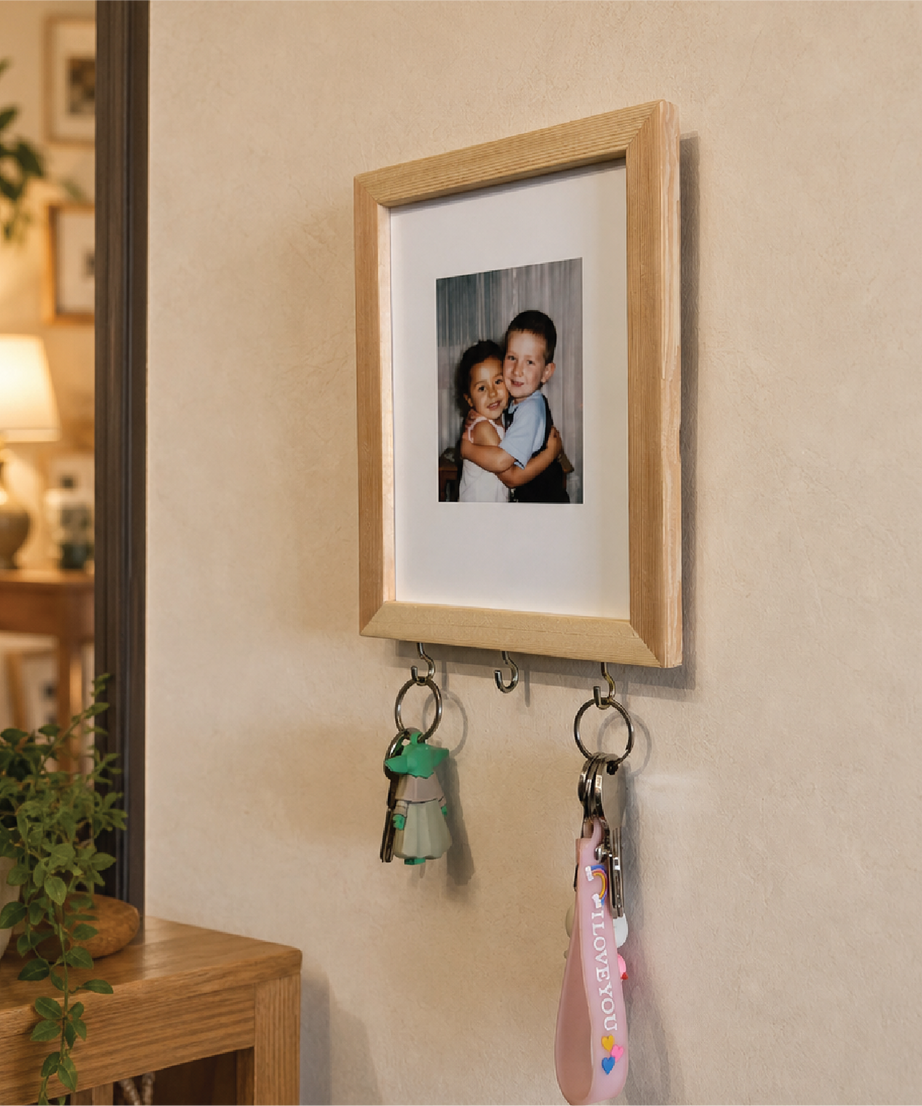 Kişiye Özel Fotoğraflı Tablo Anahtarlık Askılığı I Ahşap Çerçeveli (3 Kancalı)