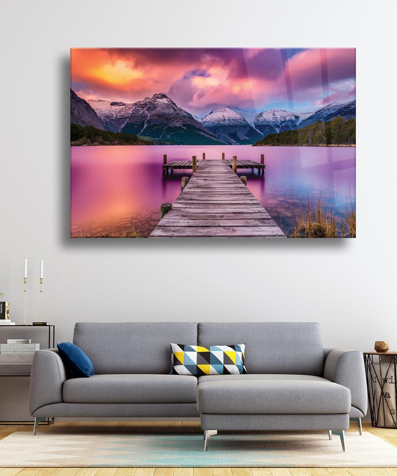 Ahşap İskele Ve Göl Temalı Cam Tablo