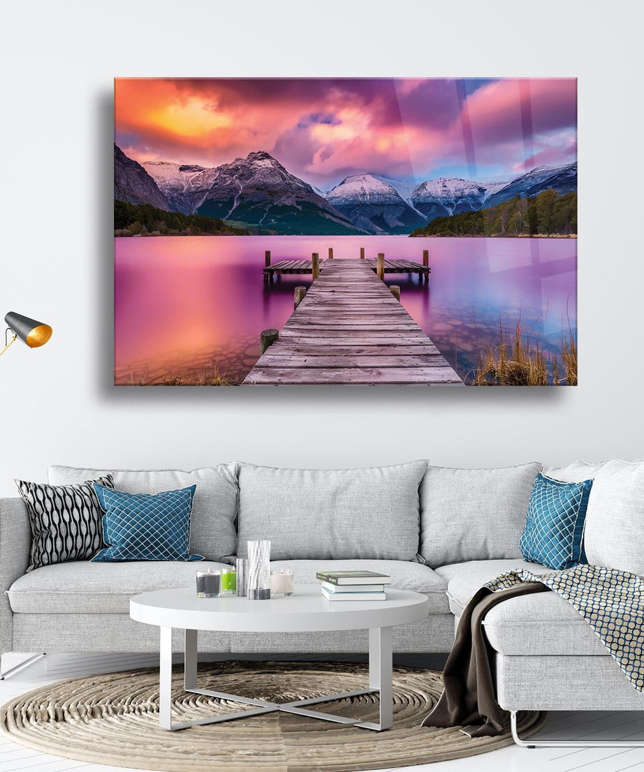 Ahşap İskele Ve Göl Temalı Cam Tablo