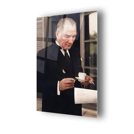 Atatürk Kahve İçerken Serisi Dayanıklı Cam Tablo