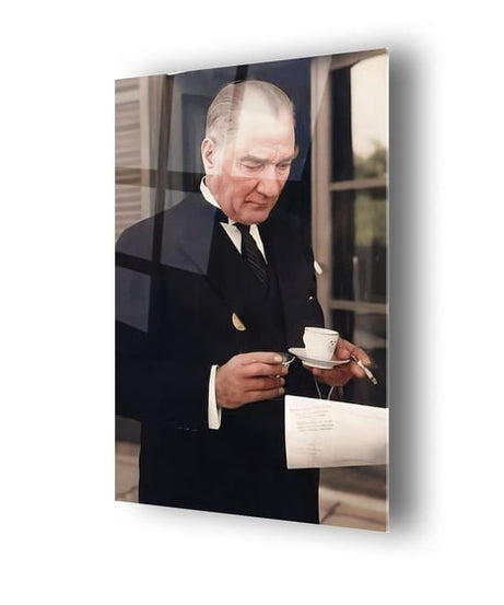 Atatürk Kahve İçerken Serisi Dayanıklı Cam Tablo