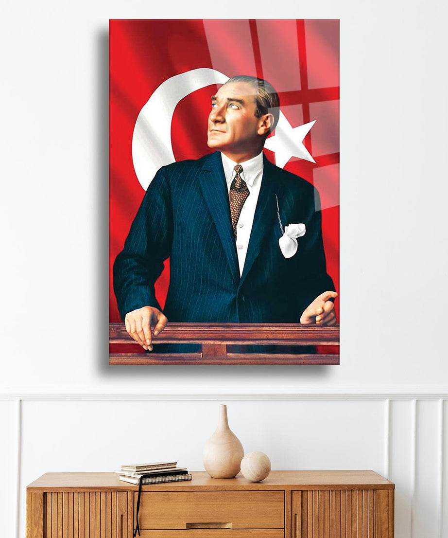Atatürk Serisi Türk Bayrağı Temalı Dayanıklı Cam Tablo