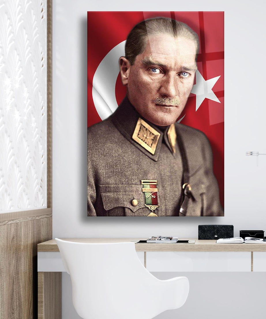 Atatürk Türk Bayrağı Temalı Dayanıklı Cam Tablo