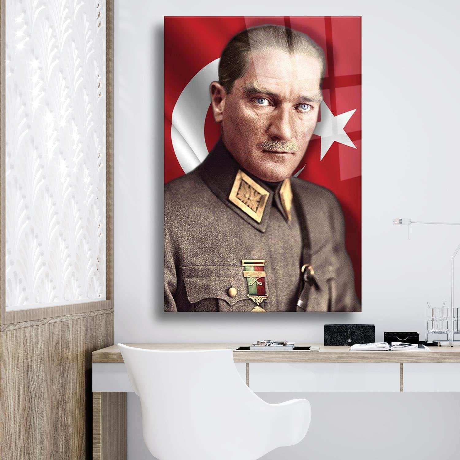 Atatürk Türk Bayrağı Temalı Dayanıklı Cam Tablo