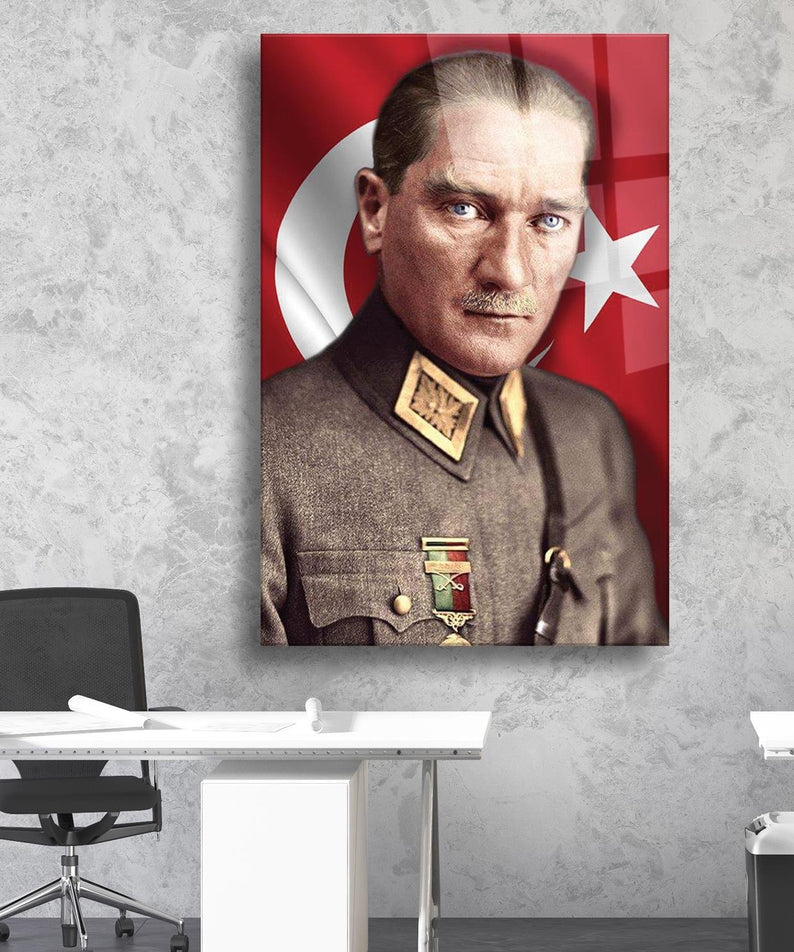 Atatürk Türk Bayrağı Temalı Dayanıklı Cam Tablo