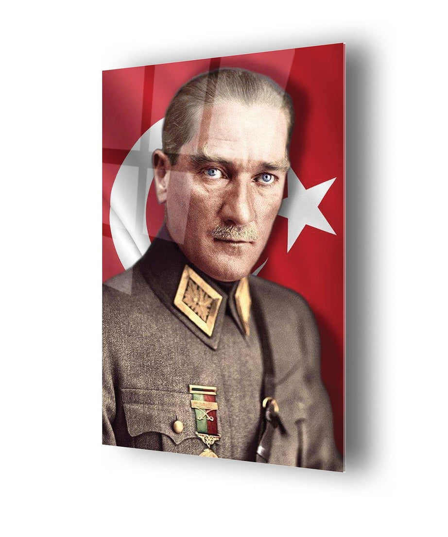 Atatürk Türk Bayrağı Temalı Dayanıklı Cam Tablo