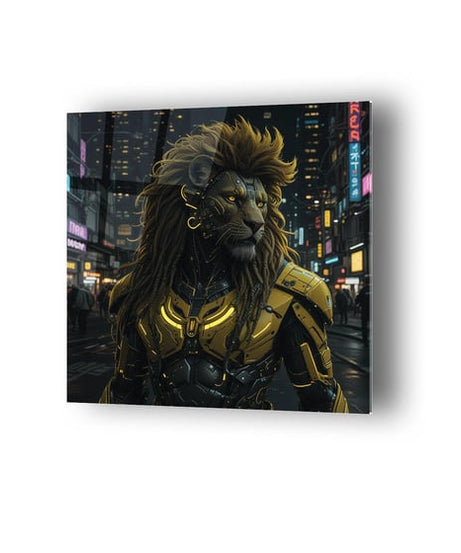 Cyberpunk Aslan Portre Temalı Cam Tablo