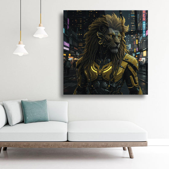 Cyberpunk Aslan Portre Temalı Cam Tablo