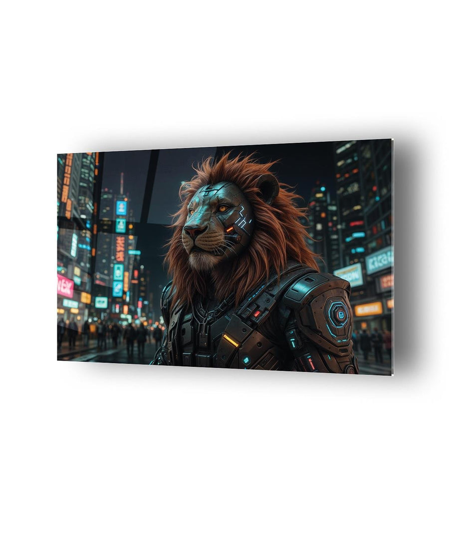 Cyberpunk Costum Aslan Temalı Cam Tablo