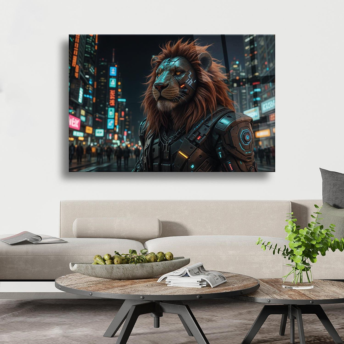 Cyberpunk Costum Aslan Temalı Cam Tablo