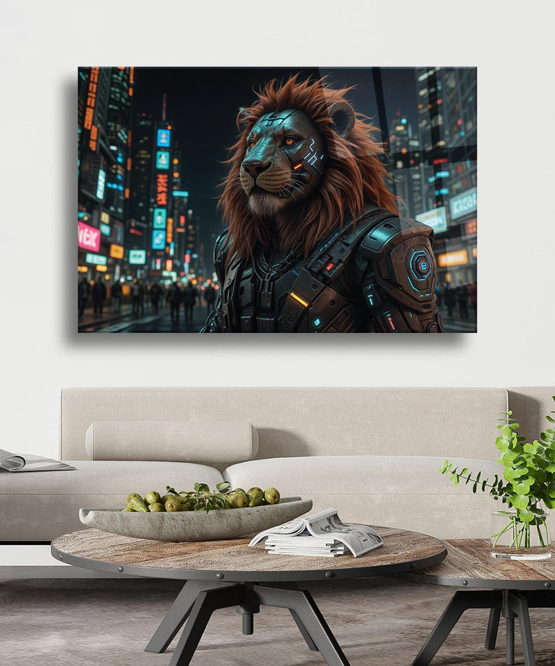 Cyberpunk Costum Aslan Temalı Cam Tablo