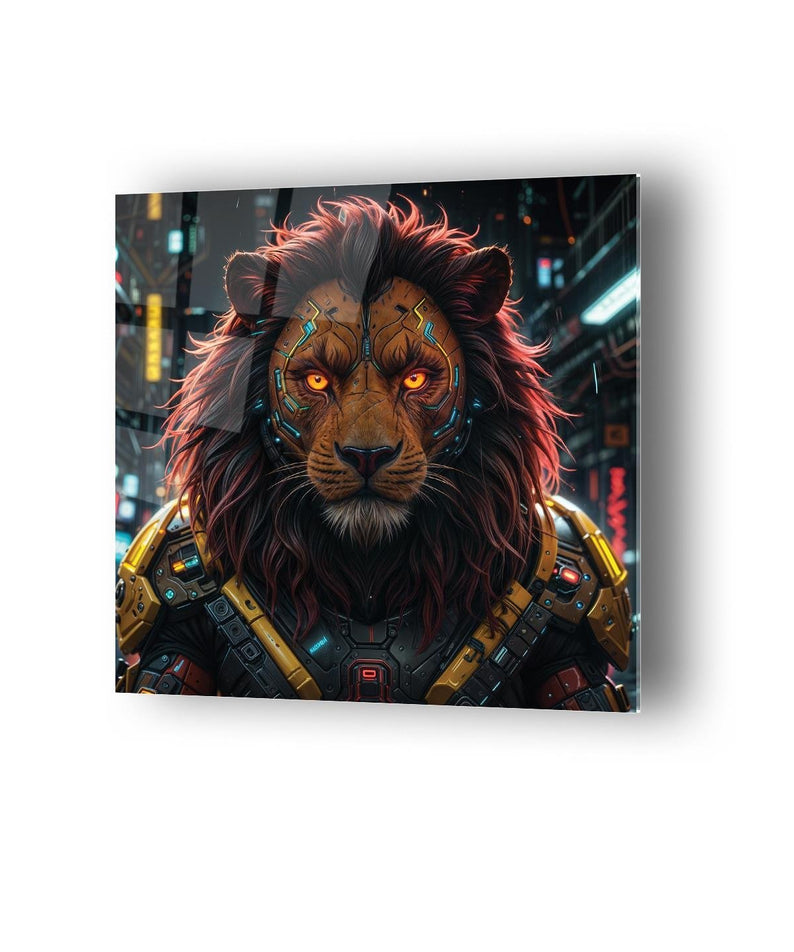 Cyberpunk Portre Aslan Temalı Cam Tablo