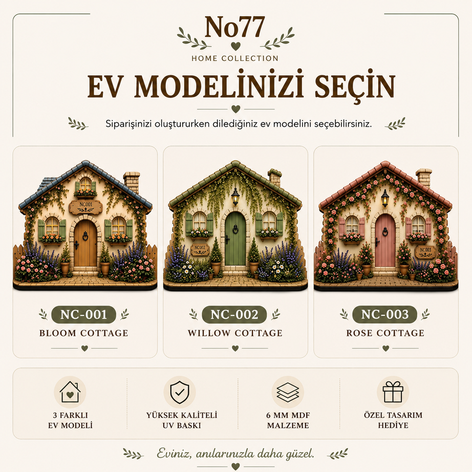 Kişiye Özel Ahşap Ev Anahtarlık Askılığı | NC-002 Cozy Cottage | Çiftlere Özel