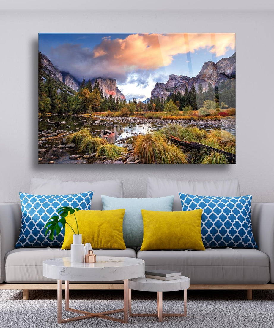 Dağ Manzarası Temalı Cam Tablo