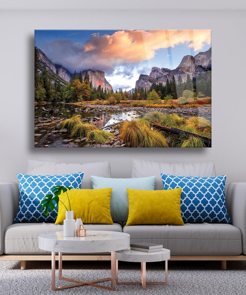 Dağ Manzarası Temalı Cam Tablo