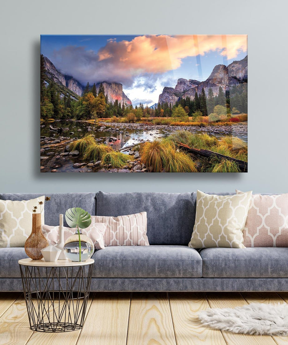 Dağ Manzarası Temalı Cam Tablo