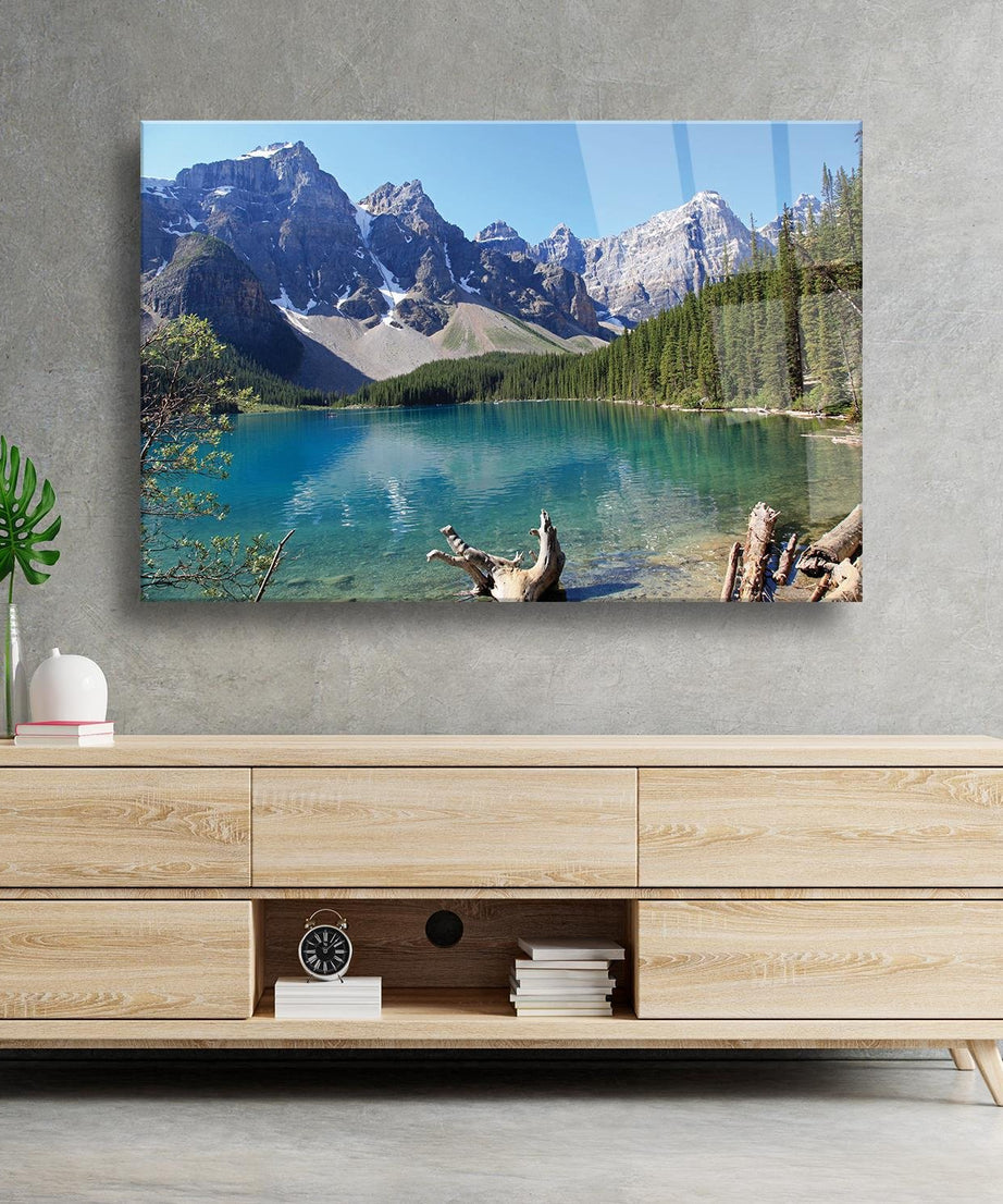 Dağ Ve Göl Temalı Cam Tablo