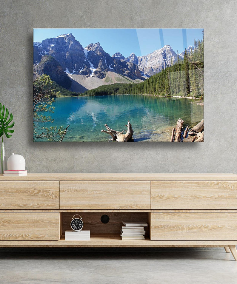 Dağ Ve Göl Temalı Cam Tablo