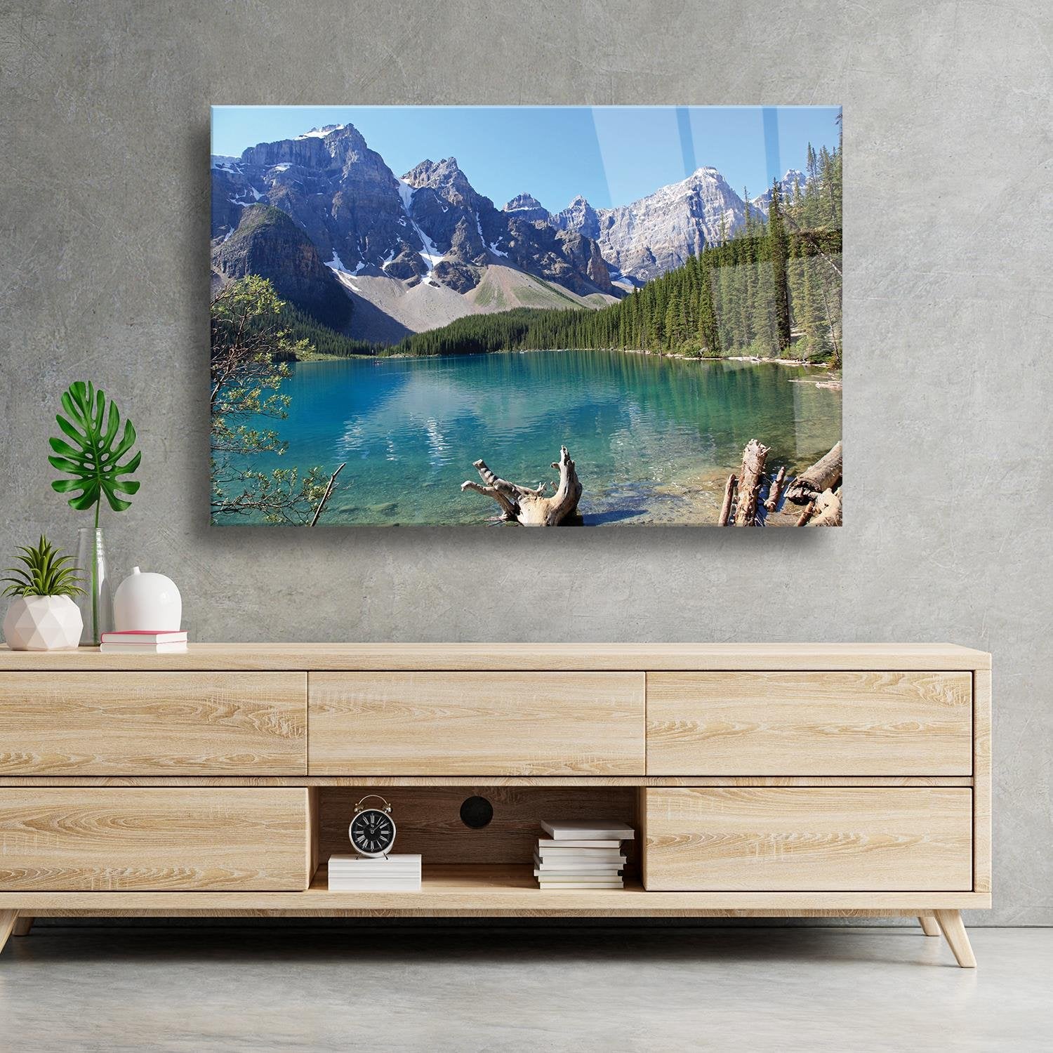 Dağ Ve Göl Temalı Cam Tablo