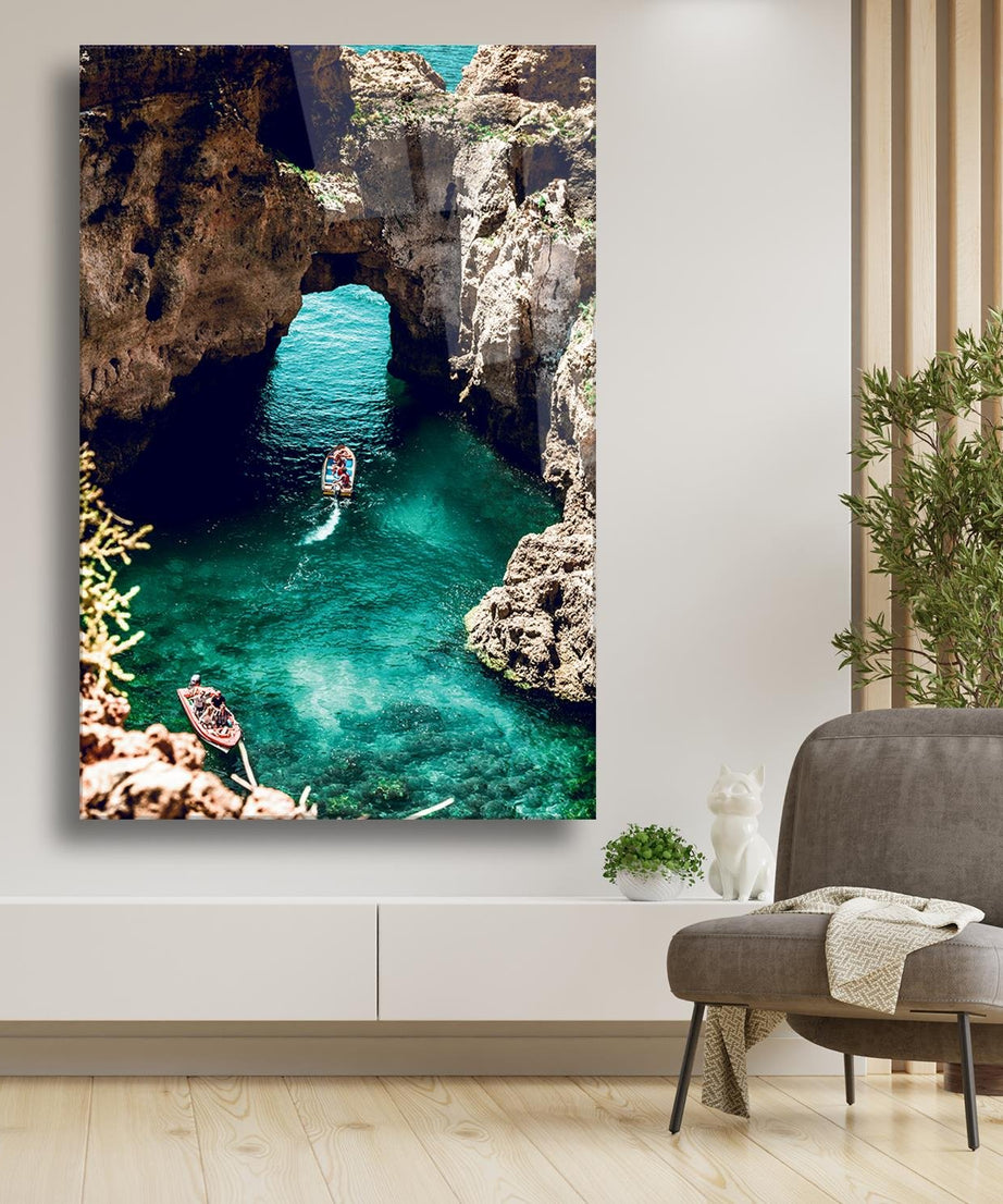 Deniz Ve Mağara Temalı Cam Tablo