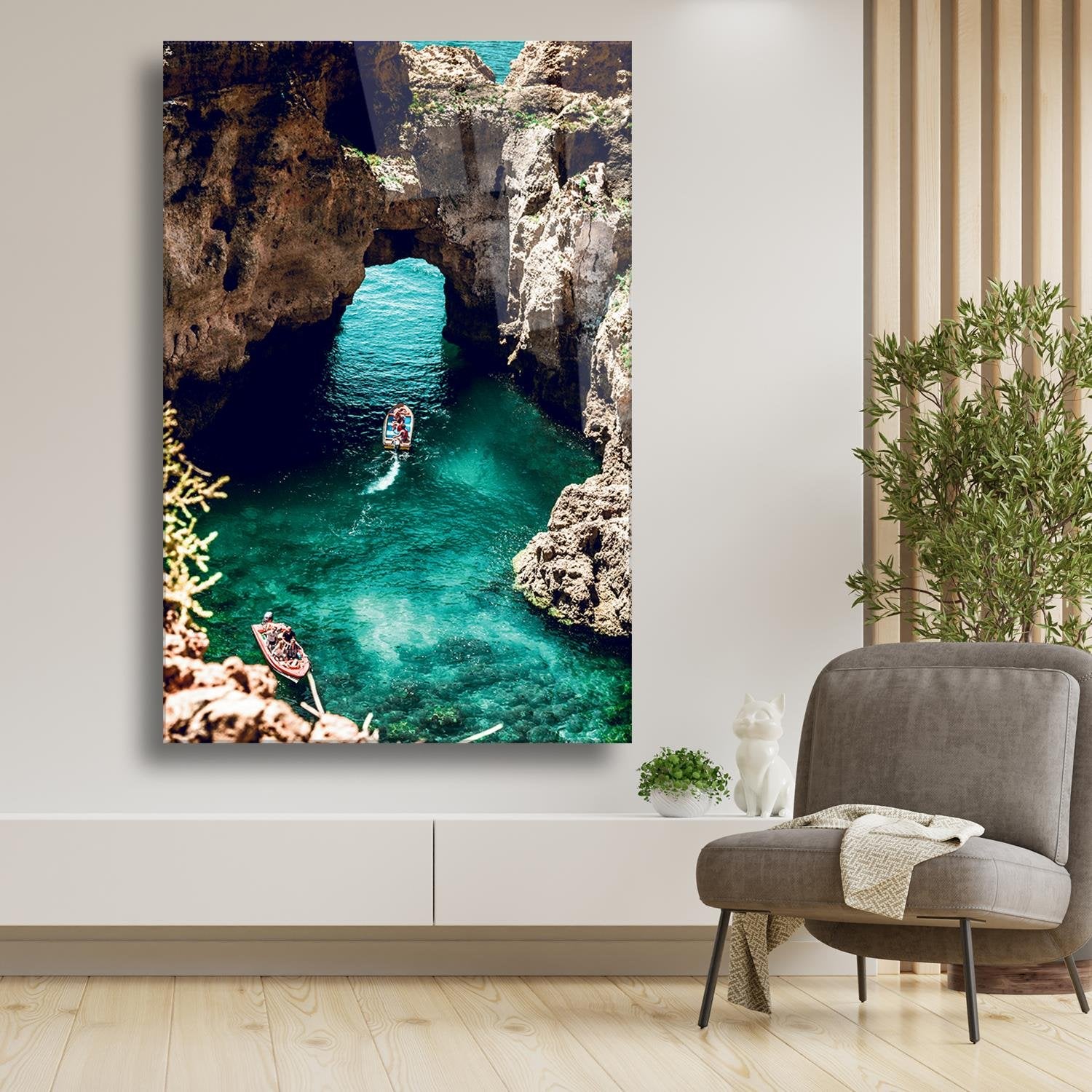 Deniz Ve Mağara Temalı Cam Tablo