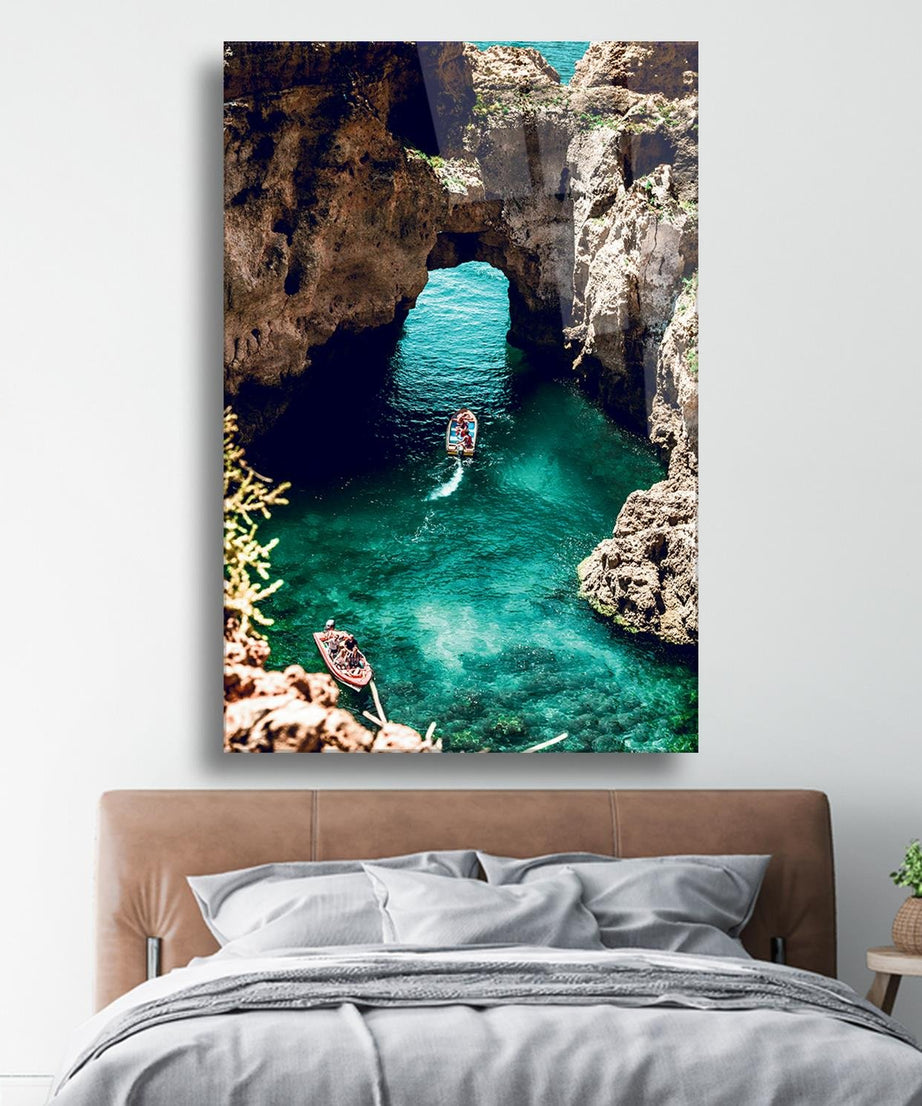 Deniz Ve Mağara Temalı Cam Tablo