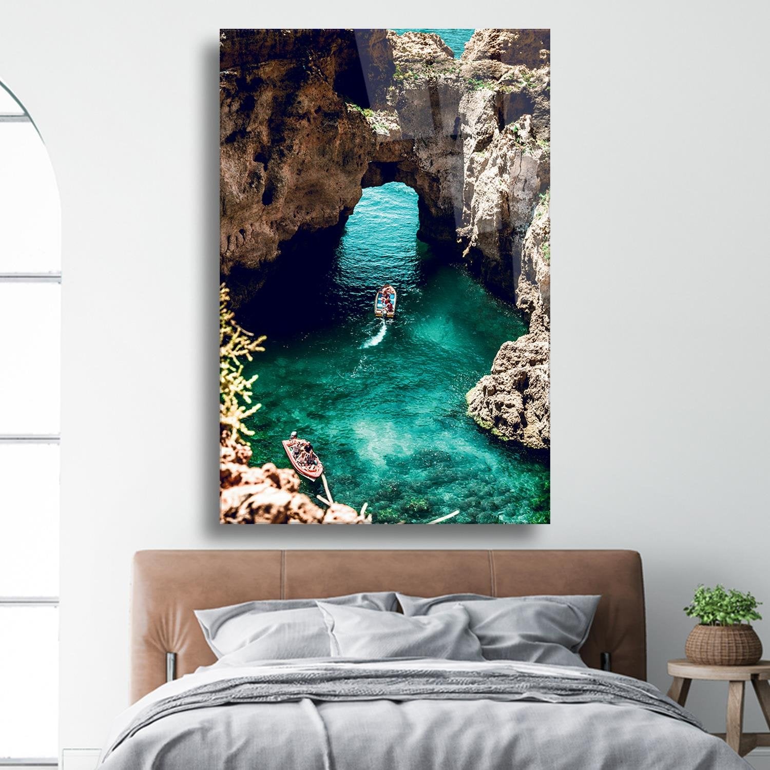 Deniz Ve Mağara Temalı Cam Tablo