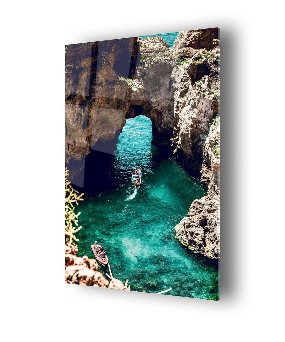 Deniz Ve Mağara Temalı Cam Tablo