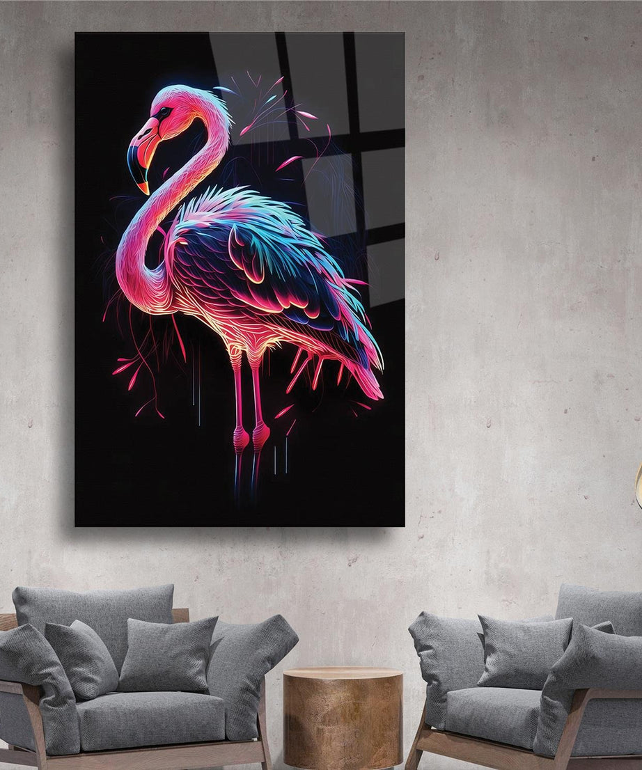 Flamingo Renkli Desenli Cam Tablo
