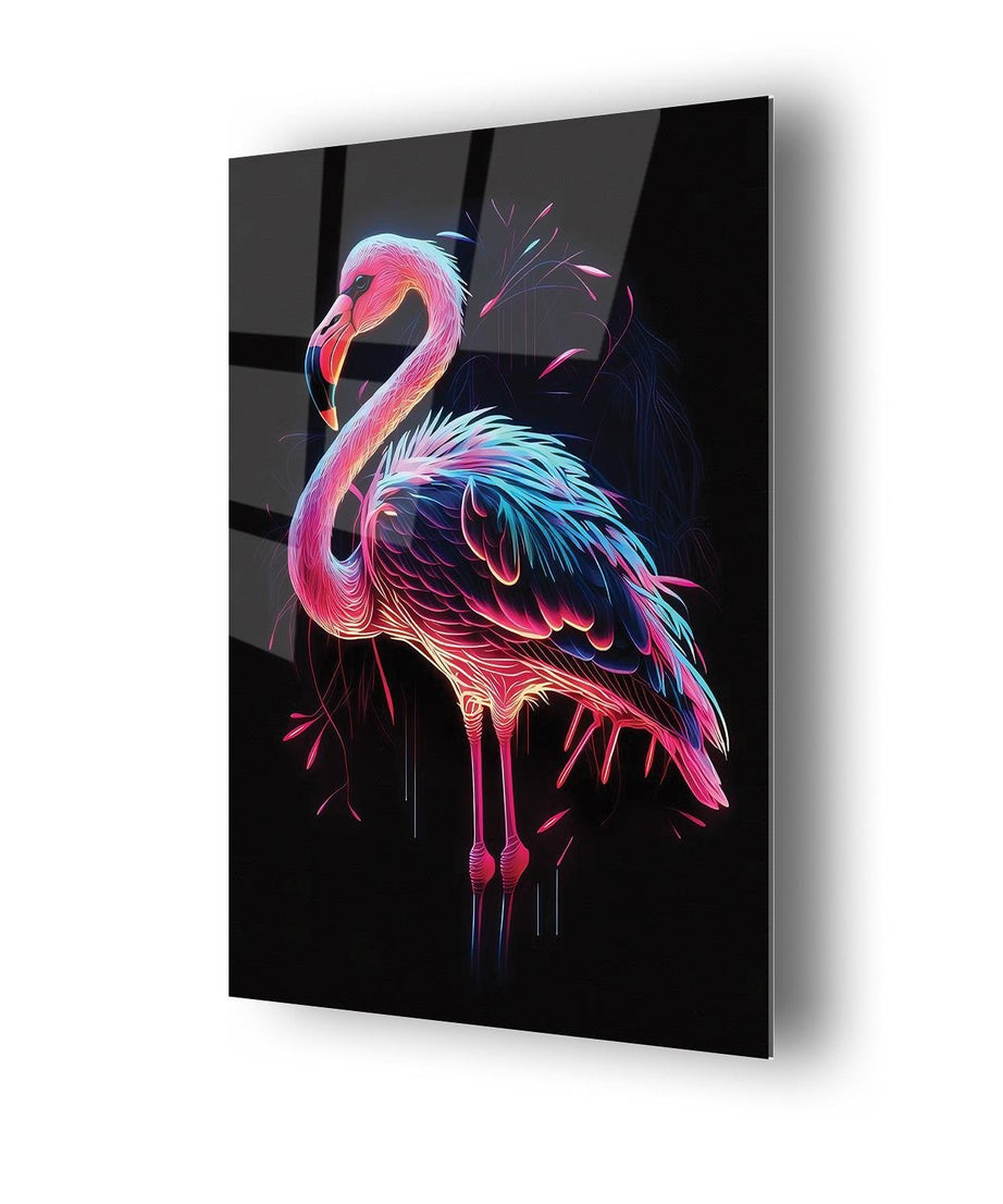 Flamingo Renkli Desenli Cam Tablo