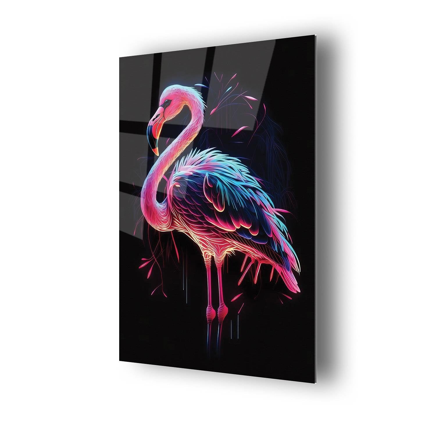 Flamingo Renkli Desenli Cam Tablo