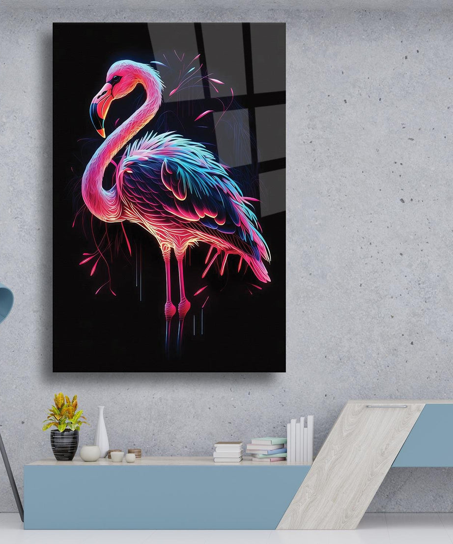 Flamingo Renkli Desenli Cam Tablo