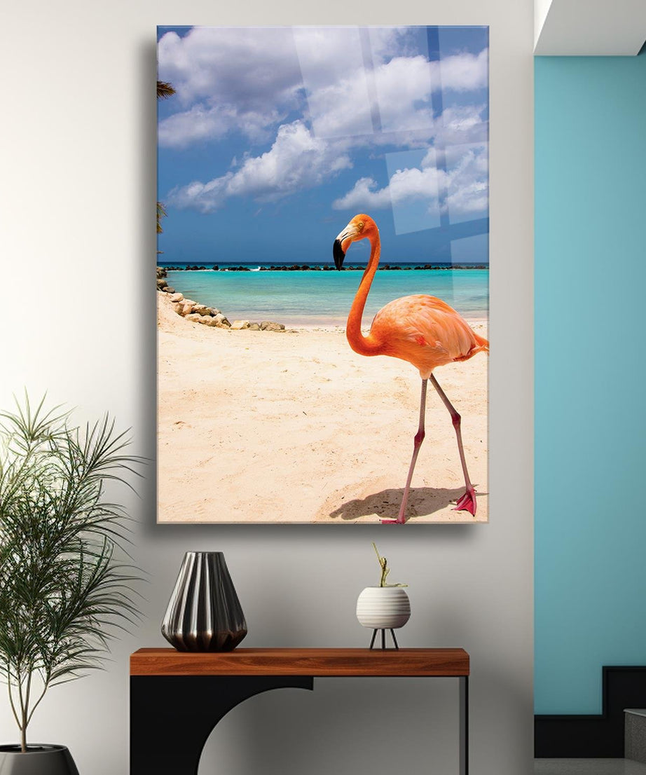Flamingo Temalı Cam Tablo