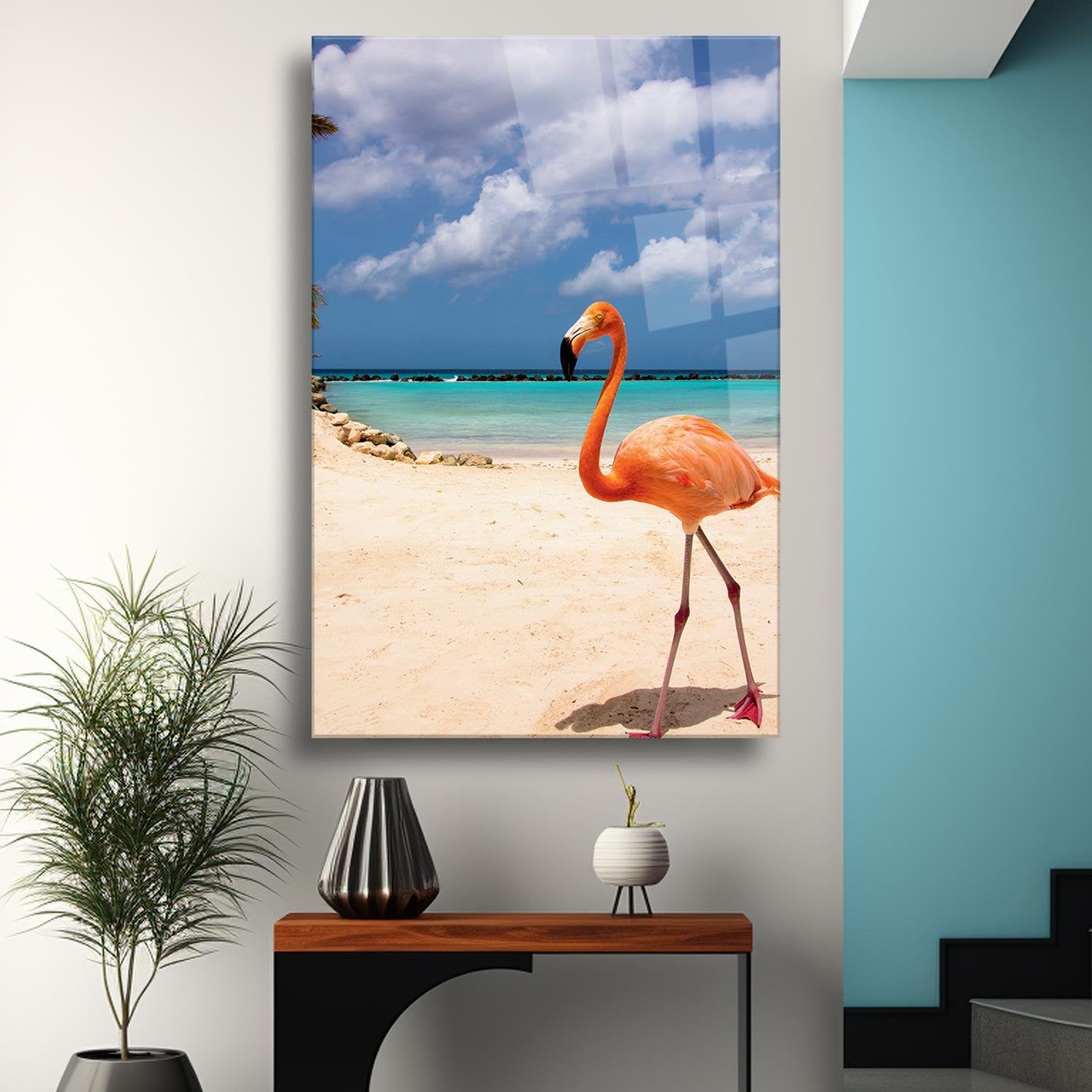 Flamingo Temalı Cam Tablo