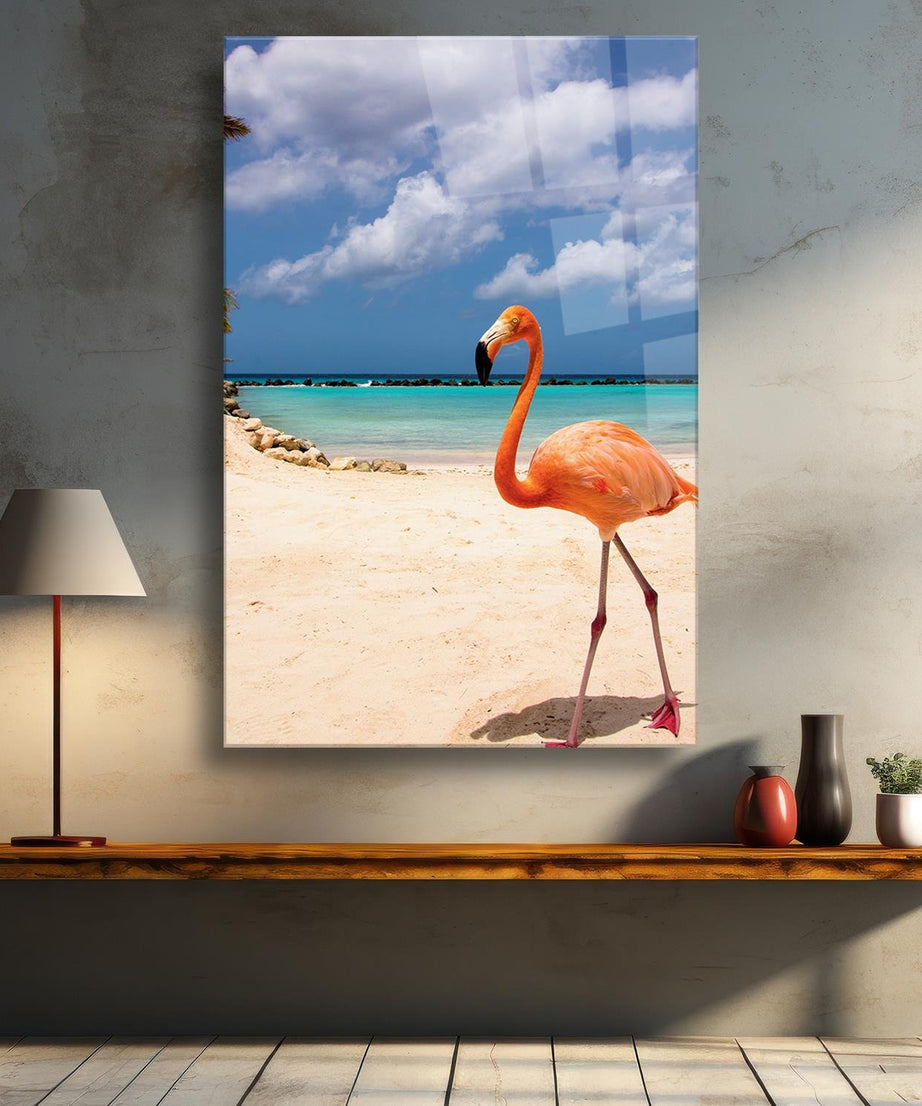Flamingo Temalı Cam Tablo