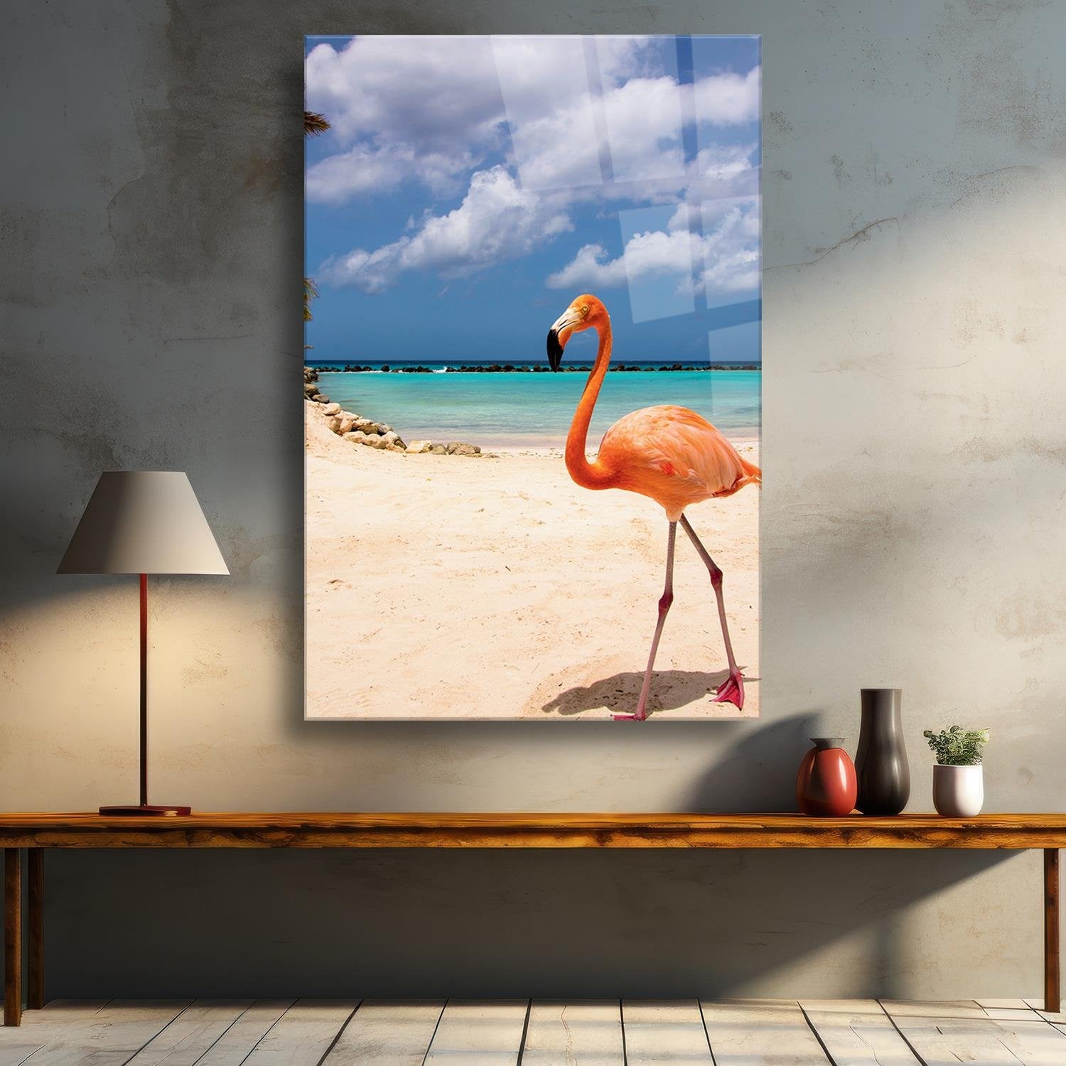 Flamingo Temalı Cam Tablo