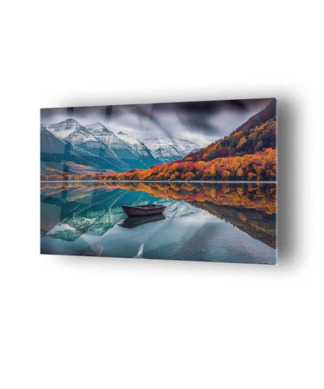 Göl Dağ Orman Temalı Cam Tablo
