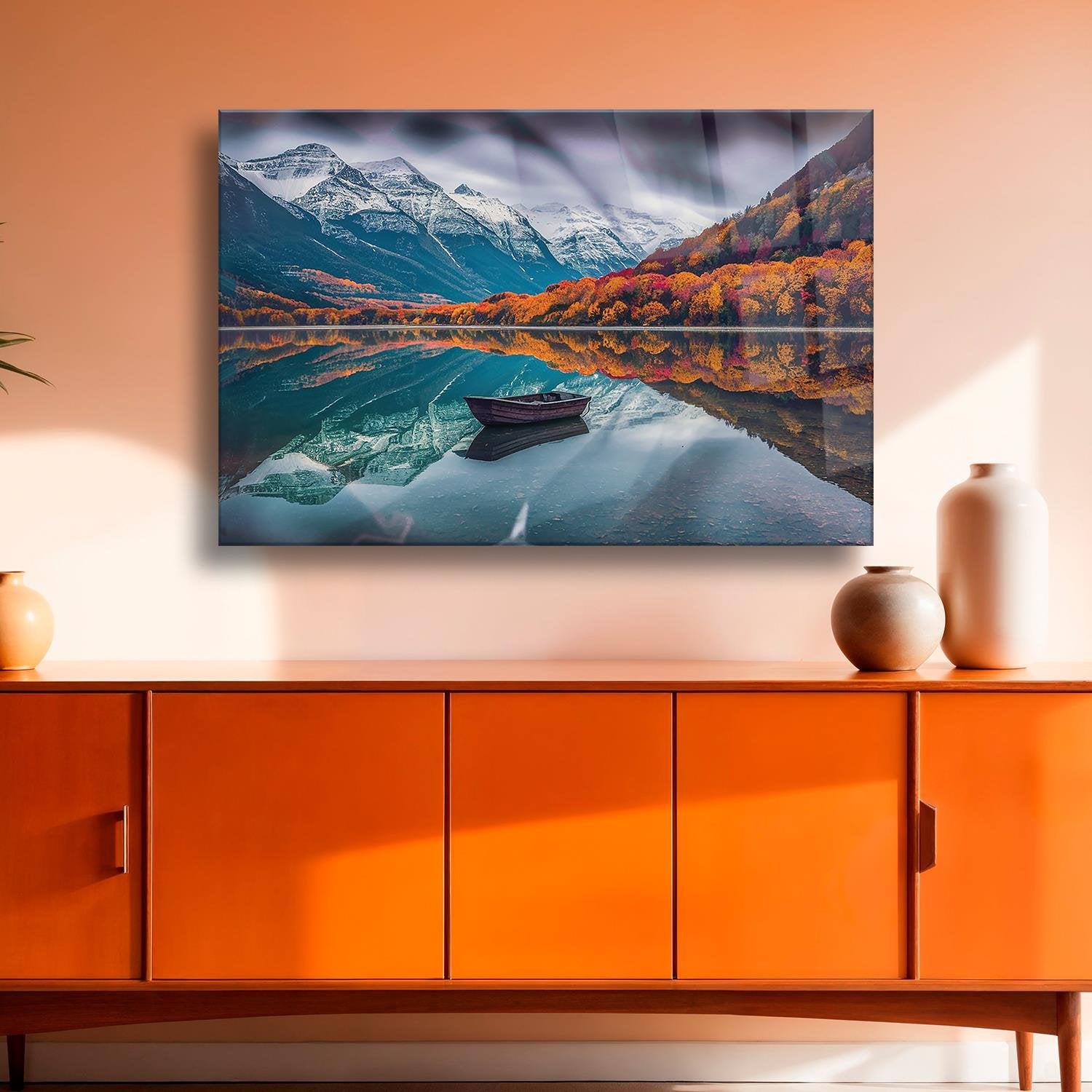 Göl Dağ Orman Temalı Cam Tablo