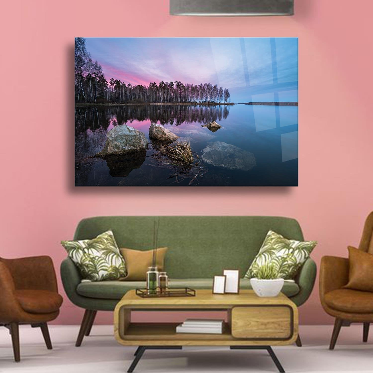 Göl Manzarası Temalı Cam Tablo