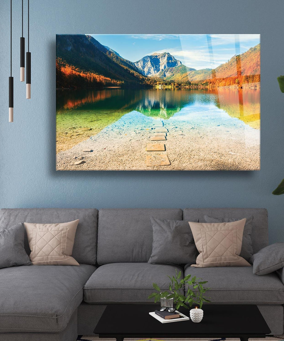 Göl Manzarası Temalı Cam Tablo