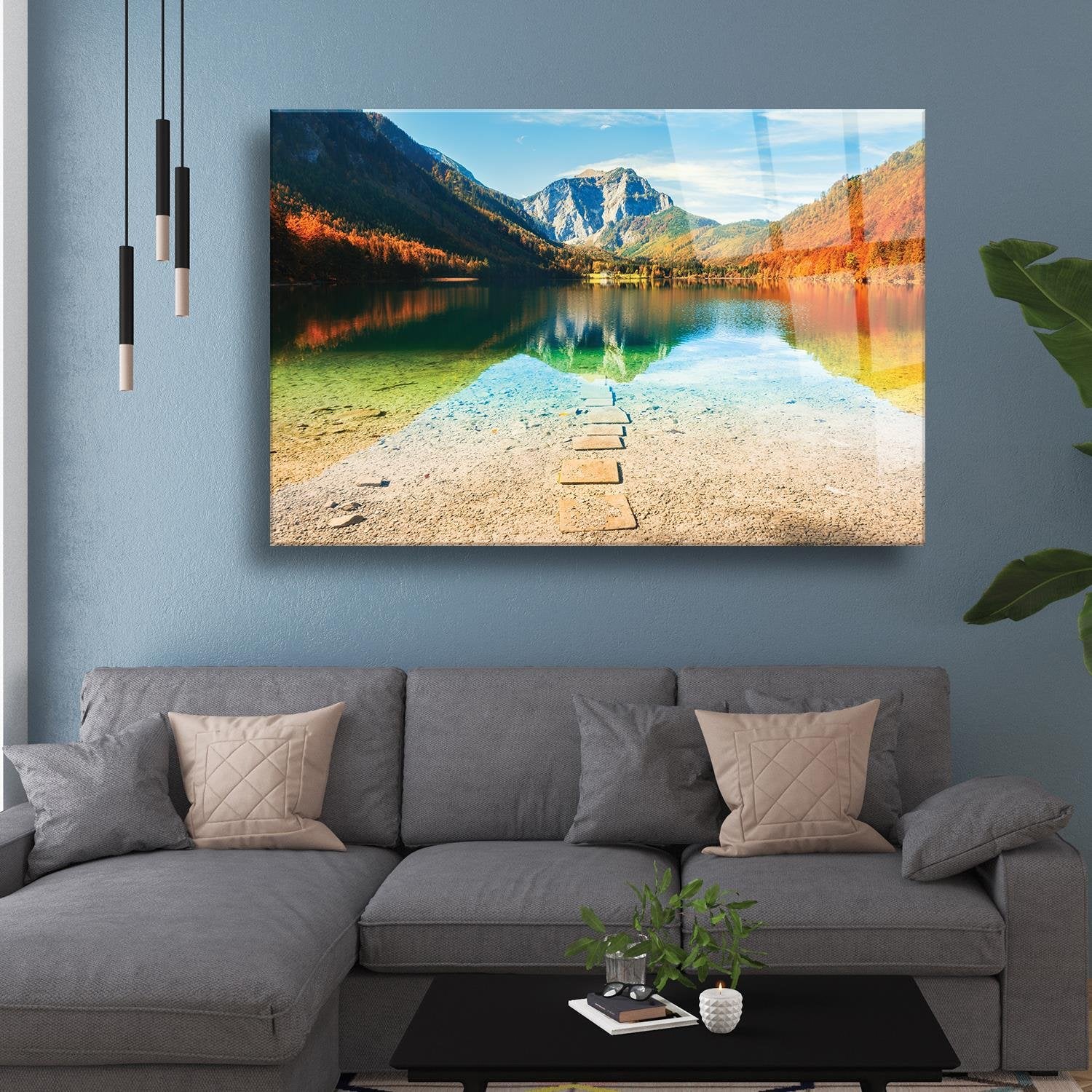 Göl Manzarası Temalı Cam Tablo