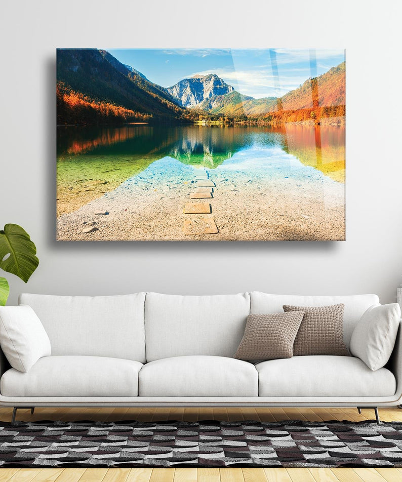 Göl Manzarası Temalı Cam Tablo