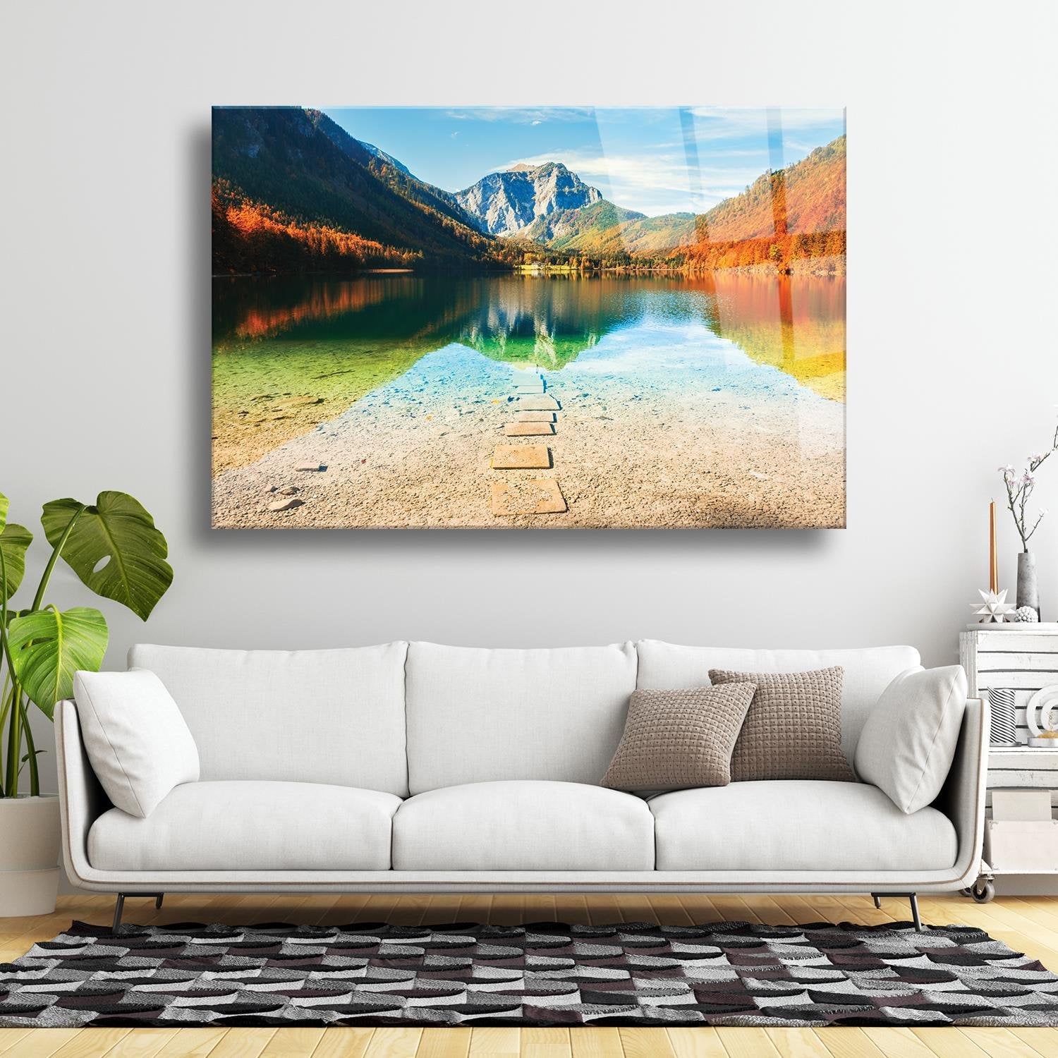 Göl Manzarası Temalı Cam Tablo