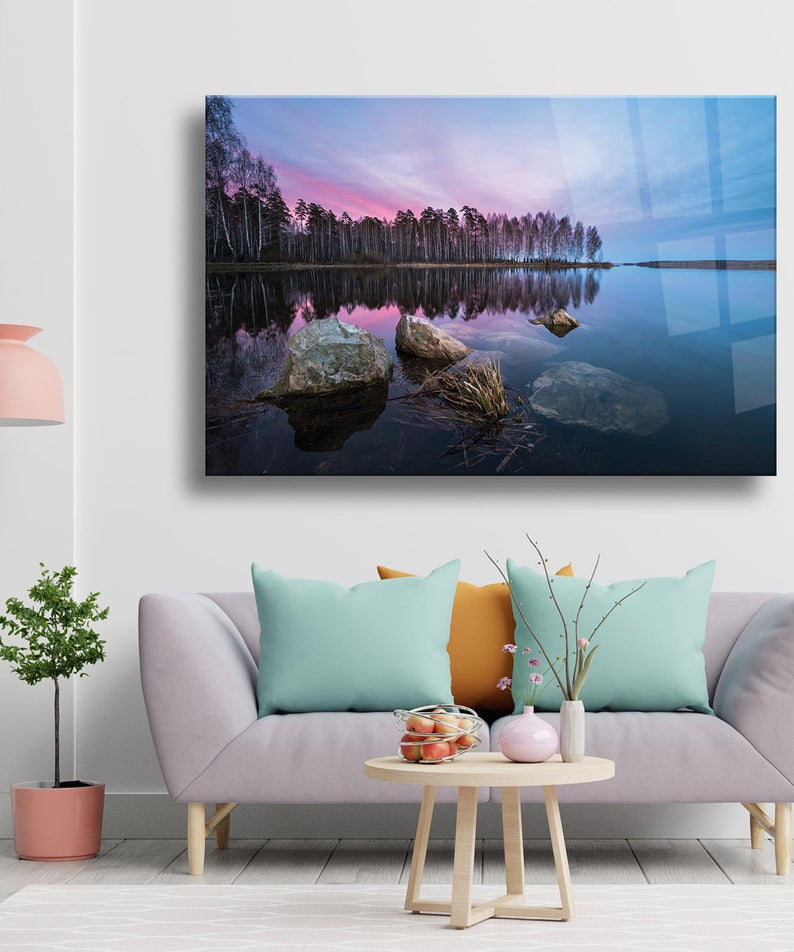 Göl Manzarası Temalı Cam Tablo